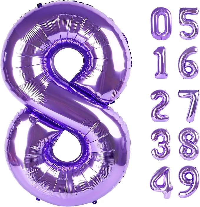 Purple Number 8 Balloon - 40 Inch, Birthday Party Decorations, Anniversary & Graduation Supplies