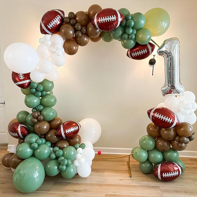 Football Balloons,12 Inch Sage Green and Coffee Brown Balloons with Football Foil Balloon for Boys Game Sports Birthday Baby Shower Party Football Themed Decorations