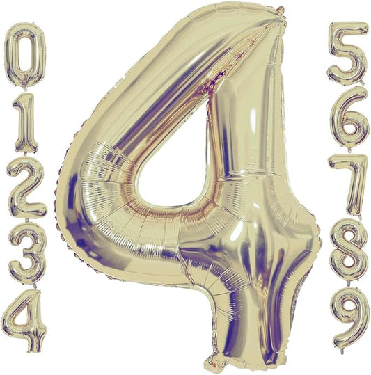 Champagne Gold 4 Number Balloons, 40 Inch Giant Number 4 Balloons Foil Mylar Helium Light Gold Number Balloons for 4th Birthday Party Supplies Anniversary Event Celebration Decorations