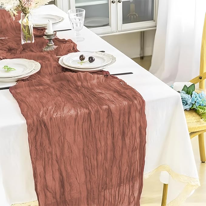 2 Pack 10 Ft Cheesecloth Table Runner Dusty Pink Gauze Long Table Runners Boho Gauze Cheese Cloth Table Runner Rustic Sheer Runner for Wedding Party Table Decor ( 35 x 120 Inch )