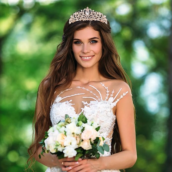 Gold Crown for Women Crystal Princess Tiaras Rhinestone Queen Headband Wedding Bridal Hair Accessories Birthday Prom Pageant Party Coming of Age Ceremony Photo Props