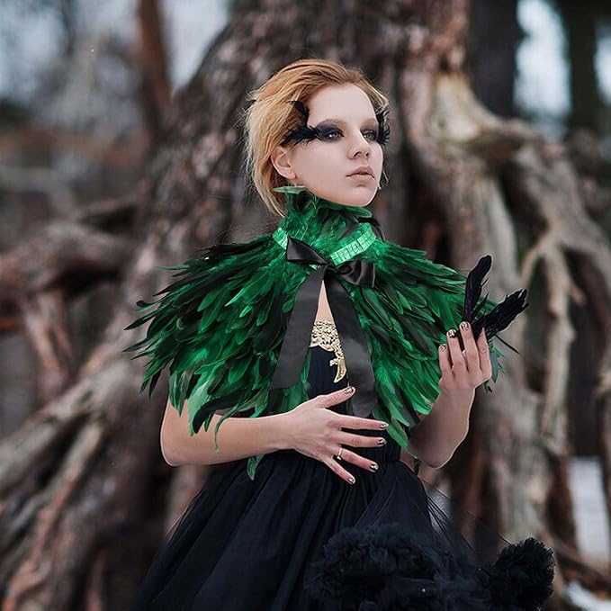 Gothic Natural Feather Shrug Feather Shawl Wrap Cape Victorian Collar for Halloween Cosplay Party Costume Accessories
