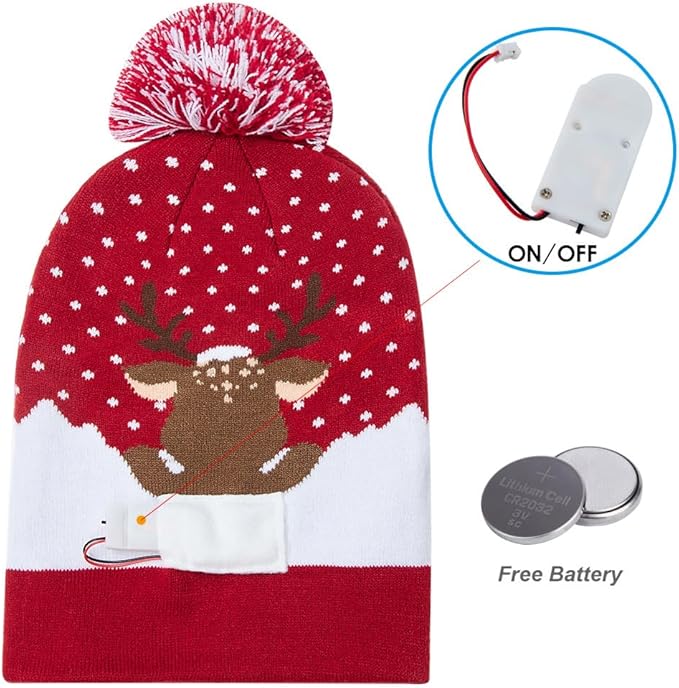 RAISEVERN Unisex Ugly LED Christmas Hat Novelty Colorful Light-up Stylish Knitted Sweater Xmas Party Beanie Cap(6 Lights)