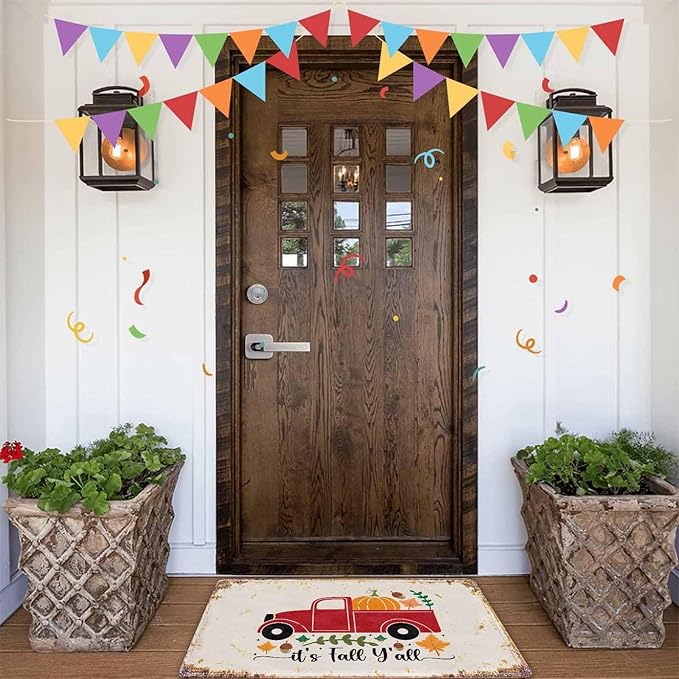Fall Door Mat, Pumpkin Truck Welcome Mats Outdoor Autumn Doormats for Front Door Decorations Autumn Harvest Vintage Thanksiving