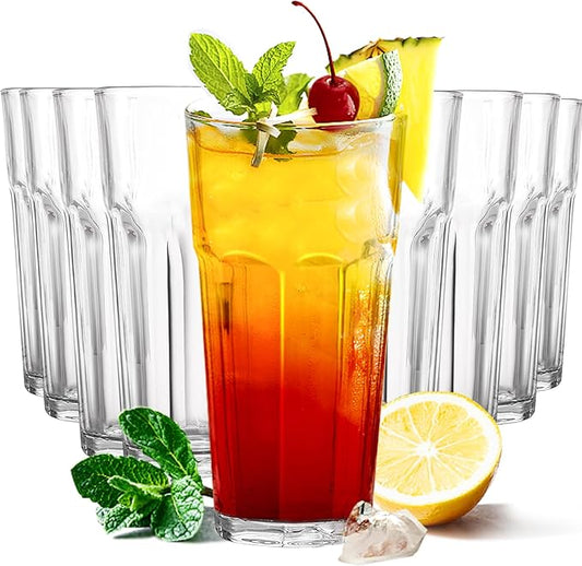 Etolies Highball Drinking Glasses Set of 9, Water Glasses 16 oz,Iced Tea Glasses for Water, Juice, Cocktails,Milkshake,Coke,Soda,Beverages. Heavy Base Tumbler,Kitchen and Bar Glassware,Gifts for Dad