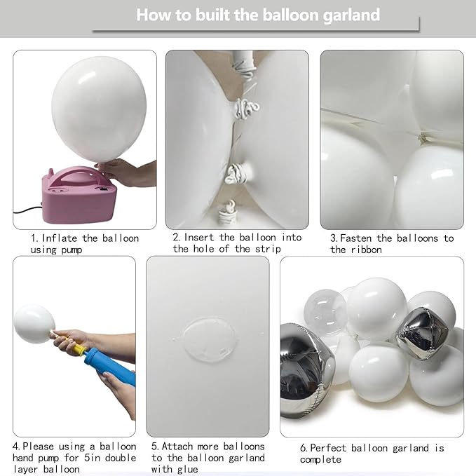 White Silver Balloon Garland Double Stuffed Clear Bobo White Pearl Balloon Arch Kit with Foil Balloons for Christmas New Year Birthday Wedding Baby Shower Anniversary Party Decorations