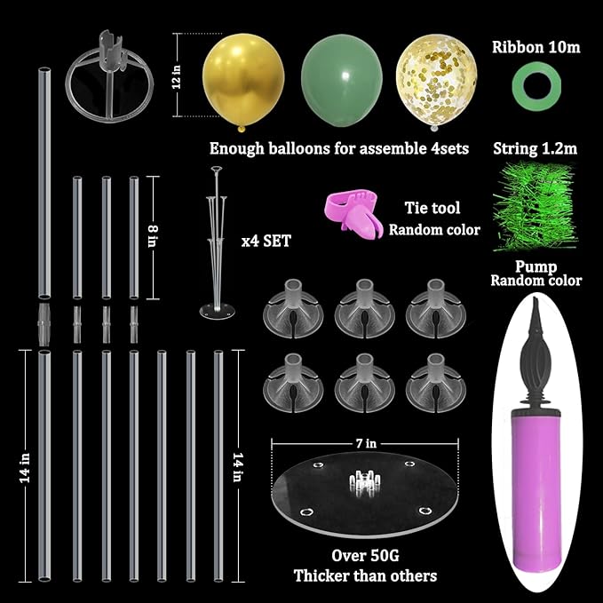 Green and Gold Balloon Stand Centerpiece Table Decorations for Birthday Woodland Baby Shower Party Decoration (Green gold set4)