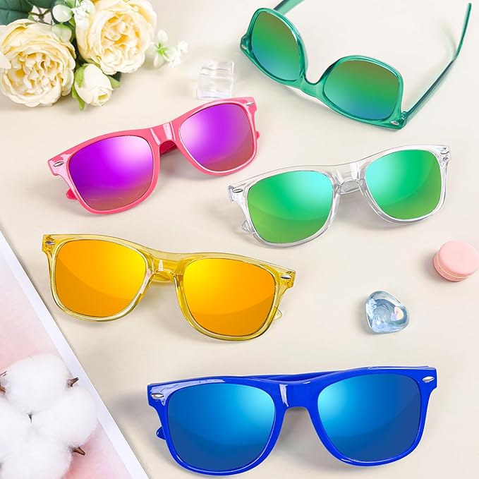 Matcheck 10/18 Pack Neon Colors Party Sunglasses Mirrored lens Colored Glasses Bulk Retro Shades for Unisex Adults Teens