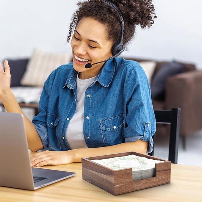 Wood Napkin Holder Square, Flat Napkin Holder, Wooden Luncheon Napkin Basket Tray for Kitchen Bathroom (7.5 x 7.5 x 2.5 inch)