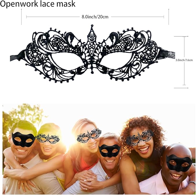 IncreDecor Couple Masquerade Lace Mask Set, Fit for Women and Men Venetian Halloween Masks, Specially for Costume, Mardi Gras