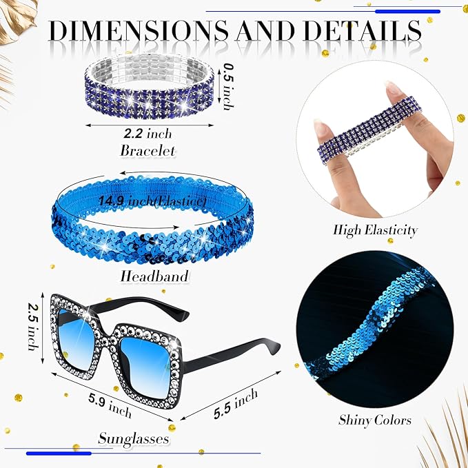 Sasylvia 5 Pcs 70s Disco Accessories Halloween Women Costume Jewelry Sequin Scarf Earrings Sunglasses Bracelet Headband