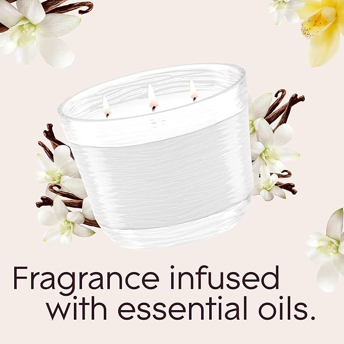 Glade Sheer Vanilla Embrace 3-Wick Fragrance Candle, Essential Oil Infused, Air Freshener, 6.8 Oz, 3 Count