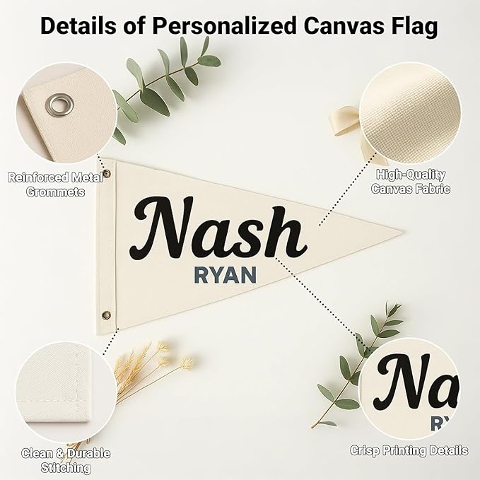Custom Baby Name Canvas Flag for Nursery, Personalized Name Canvas Banner for Wall Art Decor, Customizable Cotton Banner Pennants Sign Gifts for Baby Shower Birthday Party Boho Nursery Kids Room