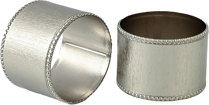 12 Pack Decorative Napkin Ring - Heavy Duty Metal Round Napkin Holders, Silver Electroplated Finish with Beaded Edge, Vintage Rustic Metal Napkin Rings for Dining, Weddings,Holidays - CLEENTABLE