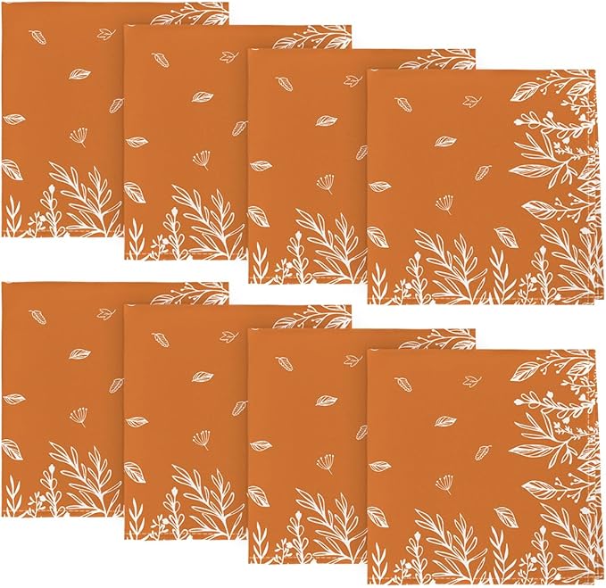 Horaldaily Fall Cloth Napkins 18 x 18 Inch, Thanksgiving Autumn Harvest Orange Wild Flowers Party Dinner Decoration Washable Napkins Set of 8