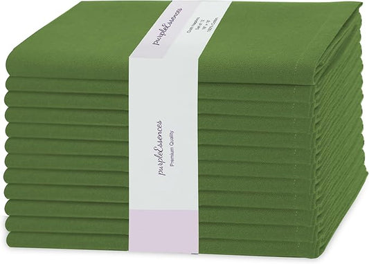 PurpleEssences Set of 12 Cloth Dinner Napkins 100% Cotton 18x18 Inch - Soft Durable Washable - Ideal for Farmhouse Party Fall Thanksgiving - Perfect Everyday Use Table Linen - Sage Green