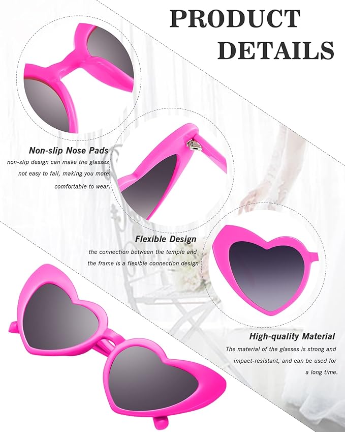 Flutesan 15 Pairs Heart Shaped Sunglasses Vintage Cat Eye Sunglasses for Bachelorette Party Supplies