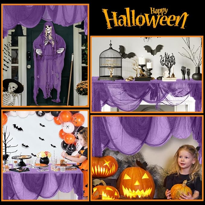 400" x 85" Halloween Creepy Cloth Decoration,Large Purple Spooky Fabric Cloth Scary Gauze Cheesecloth for Haunted House Halloween Party Yard Wall Indoor Outdoor Decor