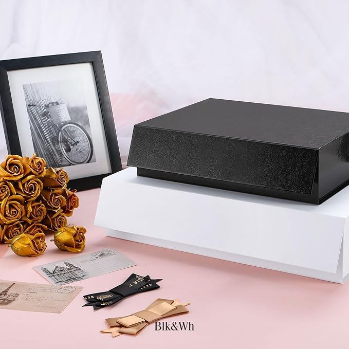 BLK&WH Extra Large Gift Boxes 17x11x4 Inches, White Gift Boxes with Magnetic Closure Lid, Sturdy Shirt Boxes, Rectangle Collapsible Boxes for Clothes (Matte White)