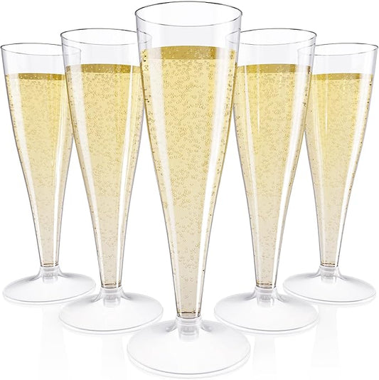JOLLY CHEF 50 Pack Plastic Champagne Flutes Disposable 4.5 oz Clear Plastic Champagne Glasses Suitable for Wedding, Thanksgiving Day, Christmas