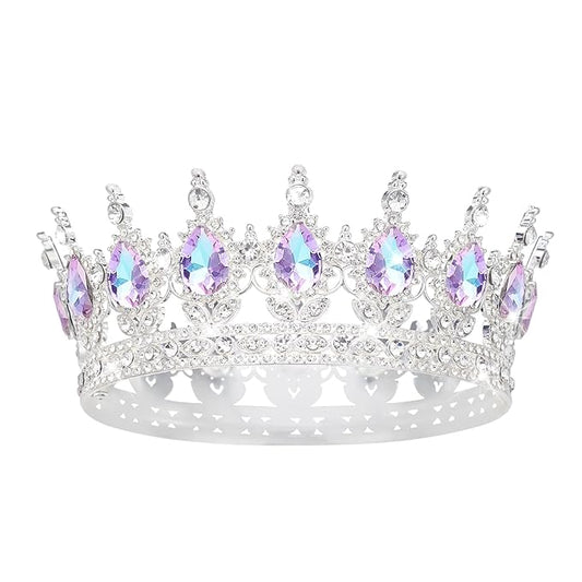 Queen Crown Rhinestone Wedding Crowns and Tiaras for Women Costume Party Hair Accessories Princess Birthday Crown Crystal Bridal Crown (Silver & Violet Crown)