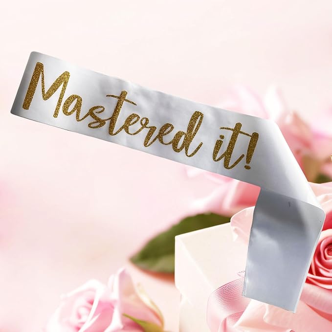 Graduation Mastered It Sash Class of 2025 Glitter Satin Sash for Masters Congrats Grad Decorations Grad Party Supplies,White Gold