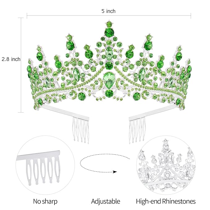 VELSCRUN Green Crystal Birthday Tiara Crowns for Women Girls It's My Birthday Sash Queen Girls Princess Crown with Combs Happy Birth Party Decorations Mom Sisters Birth Gift Hair Accessories