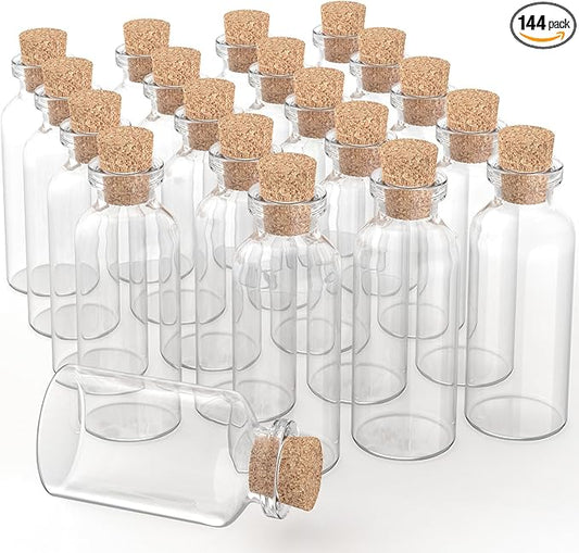 Axe Sickle 144 Pcs 20 mL Cork Stopper Glass Bottles 1 Ounce DIY Decoration Mini Wishing Glass Bottles for Potion, Party Favors, Weddings, Message in a Vials