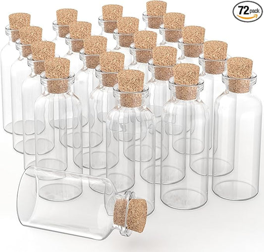 Axe Sickle 72 Pcs 20 mL Cork Stopper Glass Bottles 1 Ounce DIY Decoration Mini Wishing Glass Bottles for Potion, Party Favors, Weddings, Message in a Vials