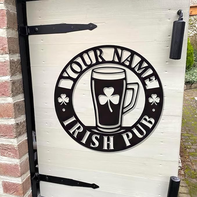 Personalized Irish Pub Sign - Custom Metal Wall Art with LED, Rustic Bar Tavern Plaque for Man Cave, Basement, St. Patrick’s Day Decorations & Gifts for Dad, Husband, Beer Lovers