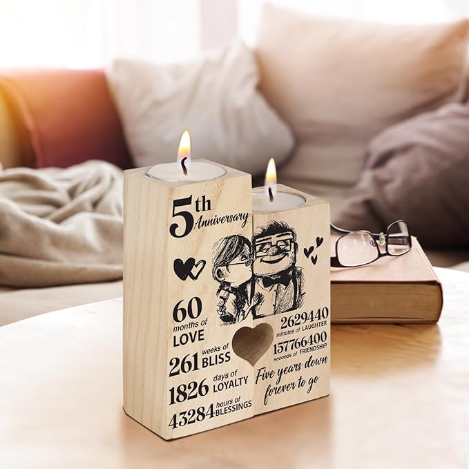 5th Anniversary Wedding Gifts for Wife, Husband, Couples Gift Candlestick, Cotton 5th Wedding Anniversary Presents for Her, Him, Girlfriend, Boyfriend