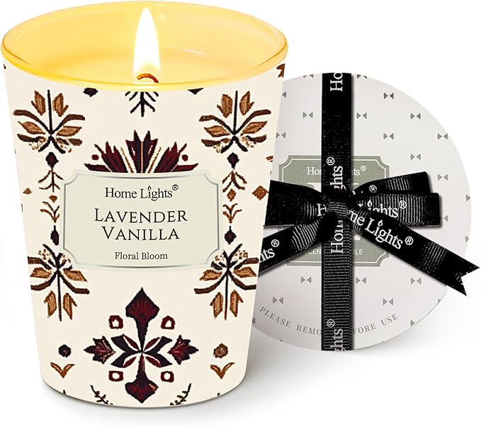 HomeLights Soy Wax Candles for Home Scented, 1-Wick Candles in Lavender Vanilla Scented, Aromatherapy Candles Gift for Parties, Relaxing, Bohemian Natural Textures, 6.7oz