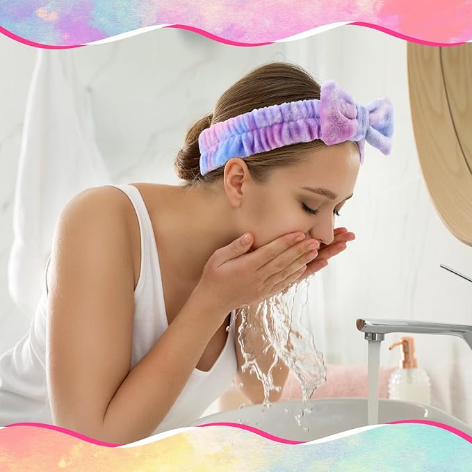 50 Pcs Pink Spa Headband Bulk Spa Sleepover Party Supplies for Washing Face with Removable Bow Makeup Elastic Bowknot Headband for Women Gifts Skincare Microfiber Hairband (Stylish Style)