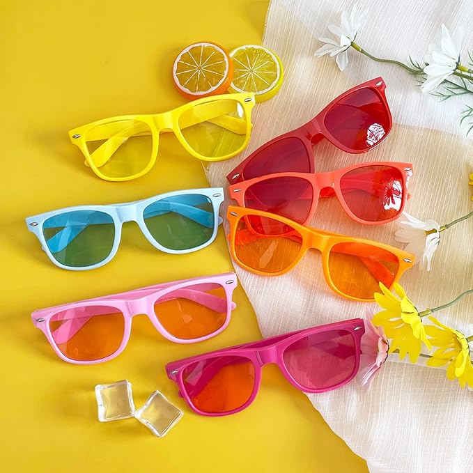12/24 Pack Wholesale Retro Neon Colors Party Favor Supplies Unisex Sunglasses Bulk for Adults Teens, UV400 Protection