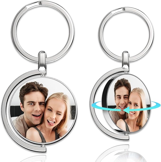 Personalized Custom Keychain with Picture - Turnable Double Sided Colorful Photo Key chains Memorial Gifts for Family Lover