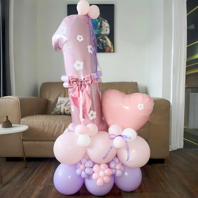 Pastel Pink 1 Balloons, 40 Inch Giant Light Pink Helium Foil Number 0-9 for Girls, Self Inflating 1st Birthday Balloon for Women Anniversary Baby Shower Princess Party Decorations Supplies
