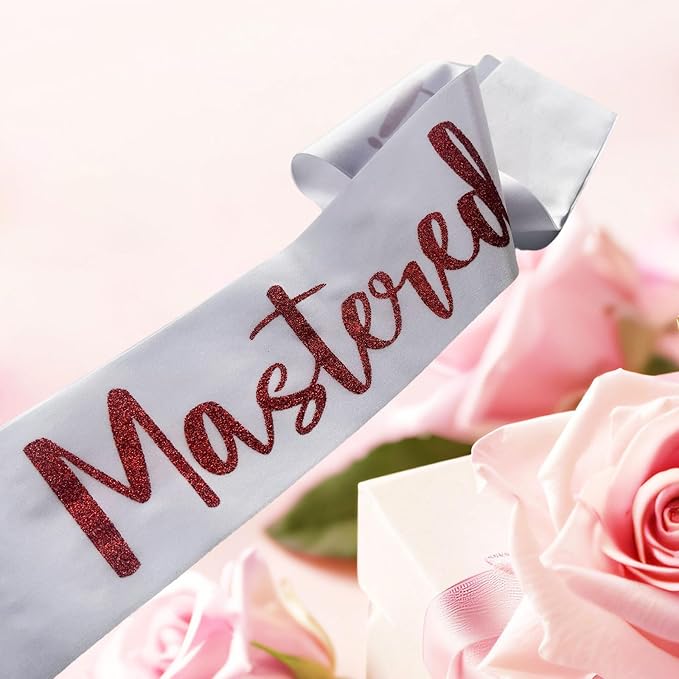 Graduation Mastered It Sash Class of 2025 Glitter Satin Sash for Masters Congrats Grad Decorations Grad Party Supplies,White Red