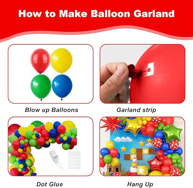 Red Blue Green Yellow Balloon Kit, Game Balloon Red Blue Green Yellow Balloon 3 PCS Star Balloons for Game Theme Birthday Birthday Party Supplies