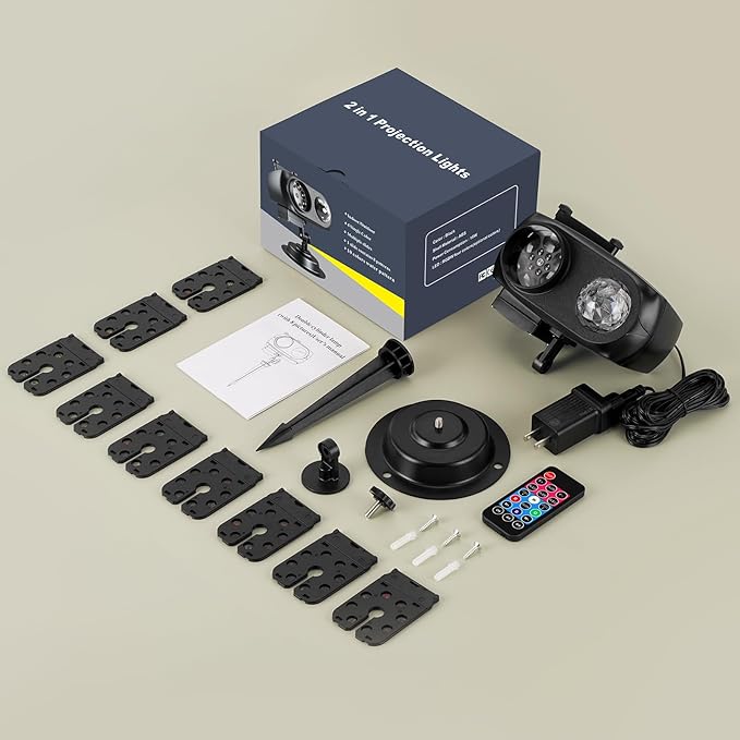 Christmas Halloween Projector Lights Outdoor，LED Projector Lights,2-in-1 Dual Projection System with 10 Slides，15W Brighter HD Ocean Wave Effect,Waterproof for Indoor/Outdoor Decor, Home Party.