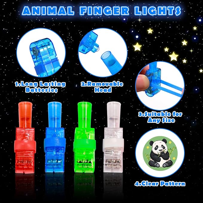 24 Pack Animal Light Up Finger Lights Party Favors for Kids, Treasure Box Goodie Bags Christmas Stocking Stuffers, Glow in The Dark Toys Bulk Classroom Prizes Party Supplies Birthday Gift
