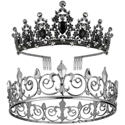AOPRIE King & Queen Artemis Tiara and Crown for Women Men Crystal Hair Accessories for Wedding Prom Bridal Birthday Party Halloween Costume Christmas Gifts Black Princess Tiara for Girls Boys