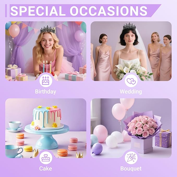 Tiara Crown for Women, Queen Tiara for Birthday Prom Bridal Party Custome Black