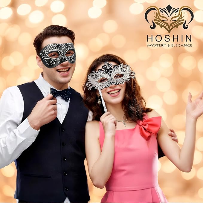 Hoshin Masquerade Mask for Couple, Mardi Gras Deecorations Venetian Masks with Stick for Womens