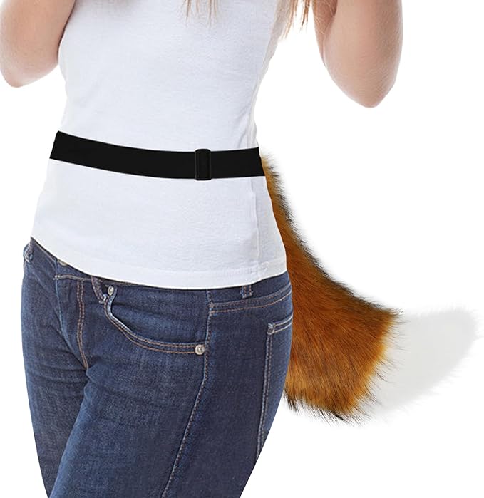 Adolala Faux Fur Wolf Fox Tail with Adjustable Elastic Belt Halloween Cosplay Costume Accessory