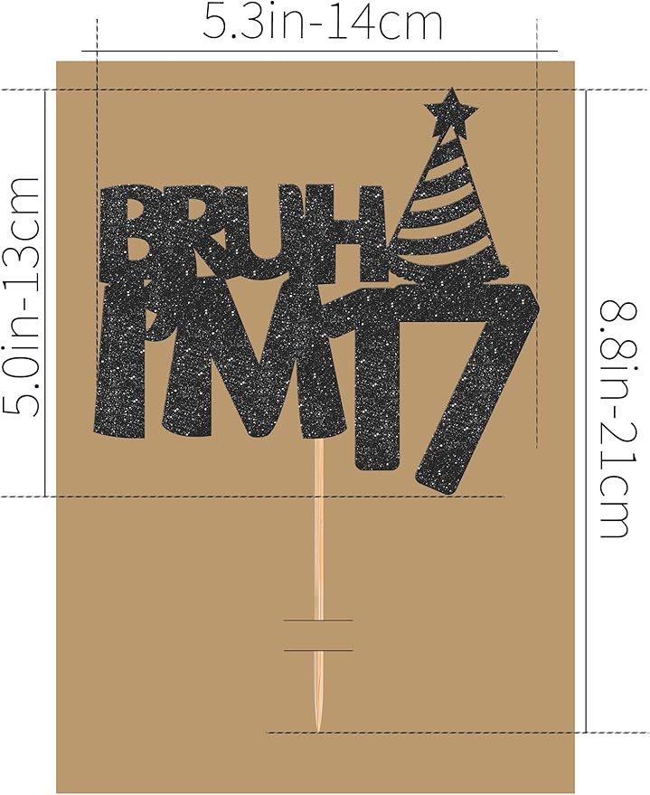 Bruh I’m 17 Cake Topper - Glitter Black 17th Birthday Cake Decorations, 17 Years Old Birthday Cake Smash Decor (17)