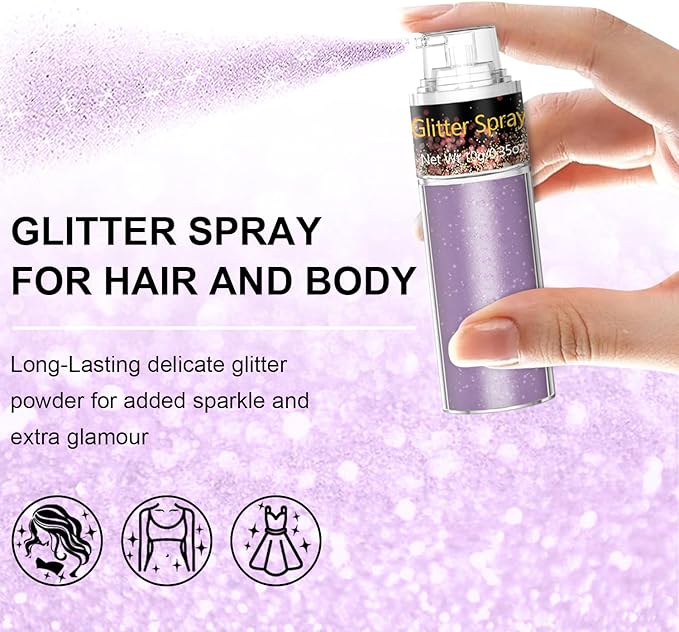Mystic Purple Body Hair Glitter Spray 10g, Ultra Fine Holographic Shimmer Mist for Festival Makeup, Rave, Nightclub Glow, E-Girl Face Body Sparkle, DIY Craft Nail Art
