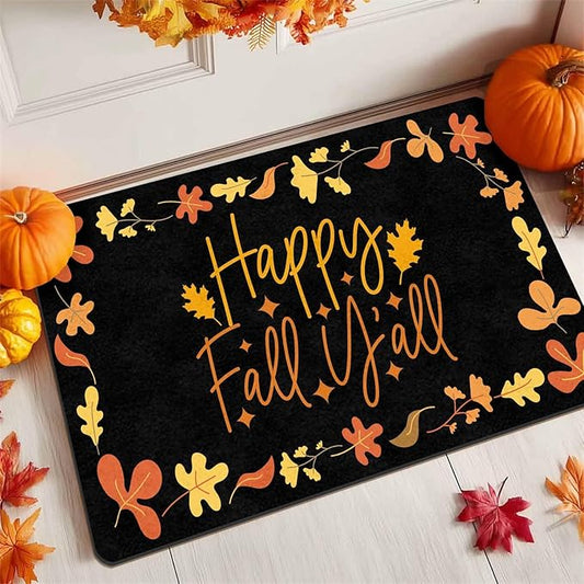 Fall Welcome Maple Leafs Decorative Door Mat, Autumn Thanksgiving Doormat for Indoor Outdoor Entrance Floor Mats,Fall Pumpkins Non Slip Harvest Vintage Decor Rubber Welcome Mats 16" x 24" Inch