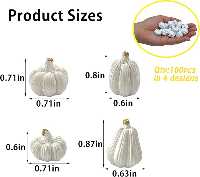 100Pcs Mini Pumpkins for Crafts, Small Pumpkin in Bulk, Resin Decorative Pumpkins, Artificial Tiny White Miniature Pumpkin for Decorating, Home Decor, Fall, Thanksgiving, Halloween