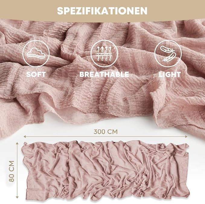 Artoid Mode Boho Cheesecloth Gauze Dusty Pink Wedding Table Runner, 120 Inch Seasonal Fabric Kitchen Dining Holiday Table Decor for Home Party Indoor