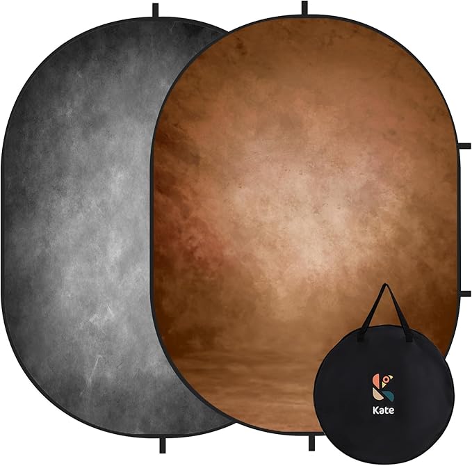 Kate Collapsible Backdrop Pop Up Photo Backdrops Grey Brown Portable Background for Portrait Photography, for Video Conference, for Live Stream, 5x6.5ft